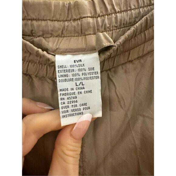 New Eva Brown Silk Pull On Lounge Pants Size Large - Picture 2 of 3